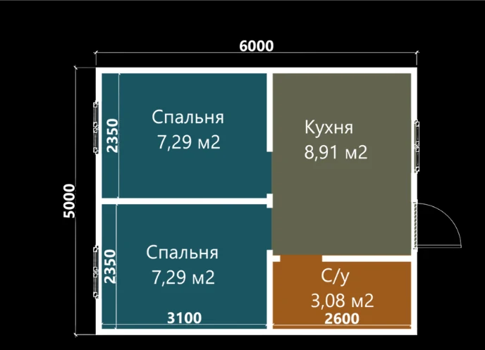 Планировка: Дом 5×6 одноэтажный, вариант 1